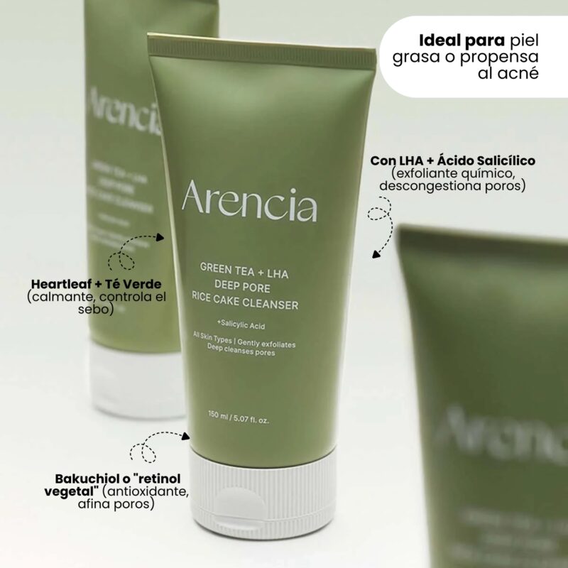 ARE000601 Arencia Green Tea + LHA Deep Pore Rice Cake Cleanser 150g