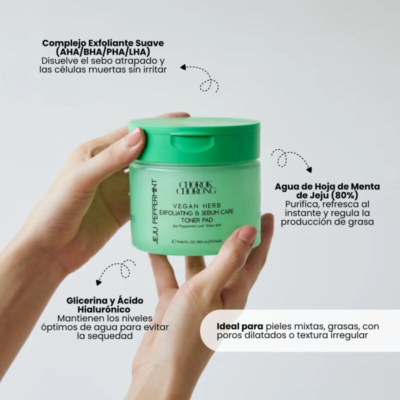 YYY047001 CHOROK CHORONG VEGAN HERB EXFOLIATING & SEBUM CARE JEJU PEPPERMINT TONER PAD