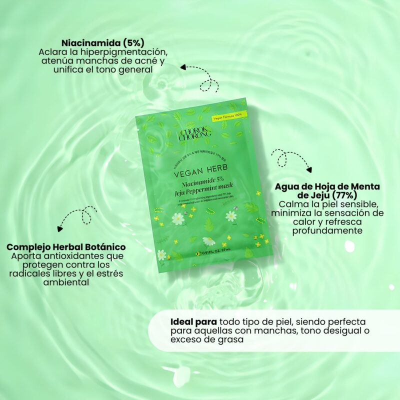 YYY047002 CHOROK CHORONG VEGAN HERB NIACINAMIDE 5 JEJU PEPPERMINT MASK